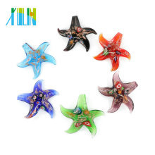 MC0008 Millefiori y arena de oro Estrellas de mar Colgantes de cristal de murano Colgantes de vidrio de hoja hecha a mano para collar 12pcs / box